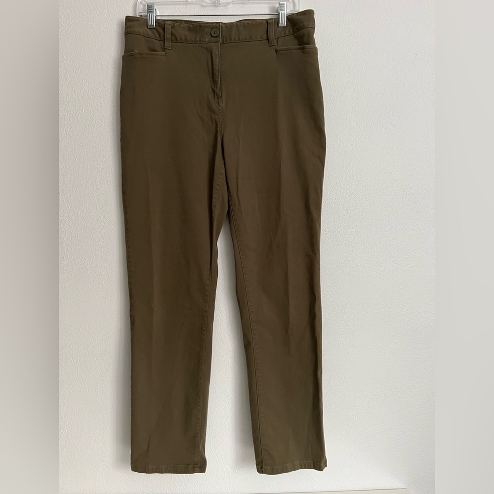 Talbots Flat‎ Front Straight Leg Stretch Classic Khaki Green Trouser Pants 10